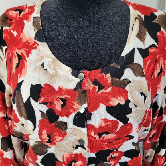 White House Black Market Red Floral Button Down Cardigan - XL - Picture 2 of 12